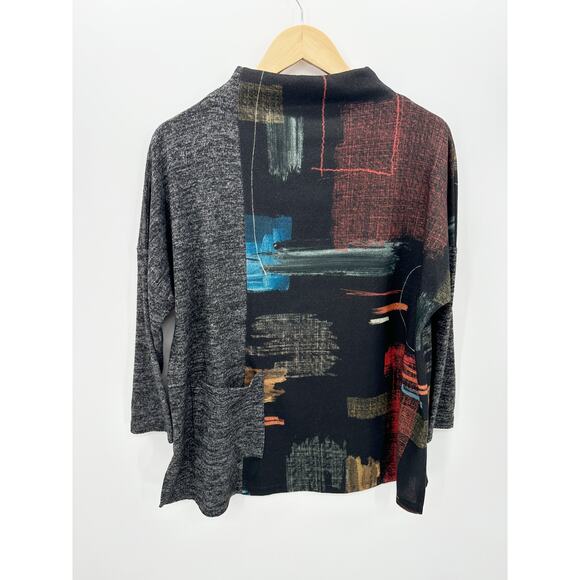 Jess & Jane Sweater Artsy Women Medium Modest High Neck Stretch 3/4 Sleeve - Picture 1 of 8